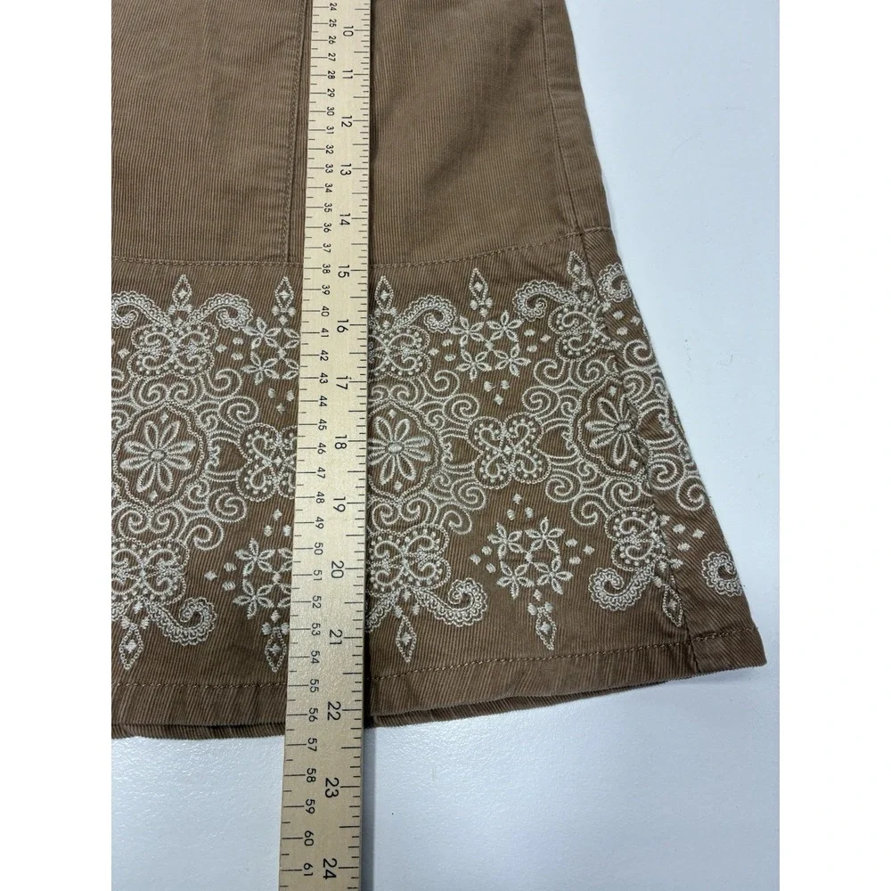 Ann Tylor Women Midi Skirt Size 6 embroidered Trim corduroy  Zipper Lightweight‎